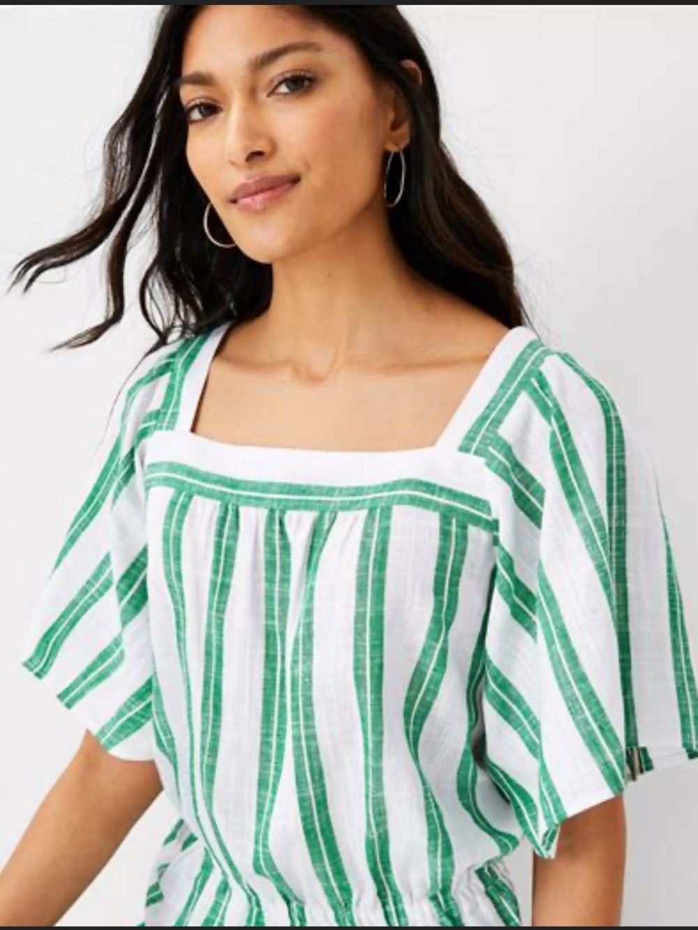 Ann Taylor Linen Square Neck Flitter Sleeve Top
